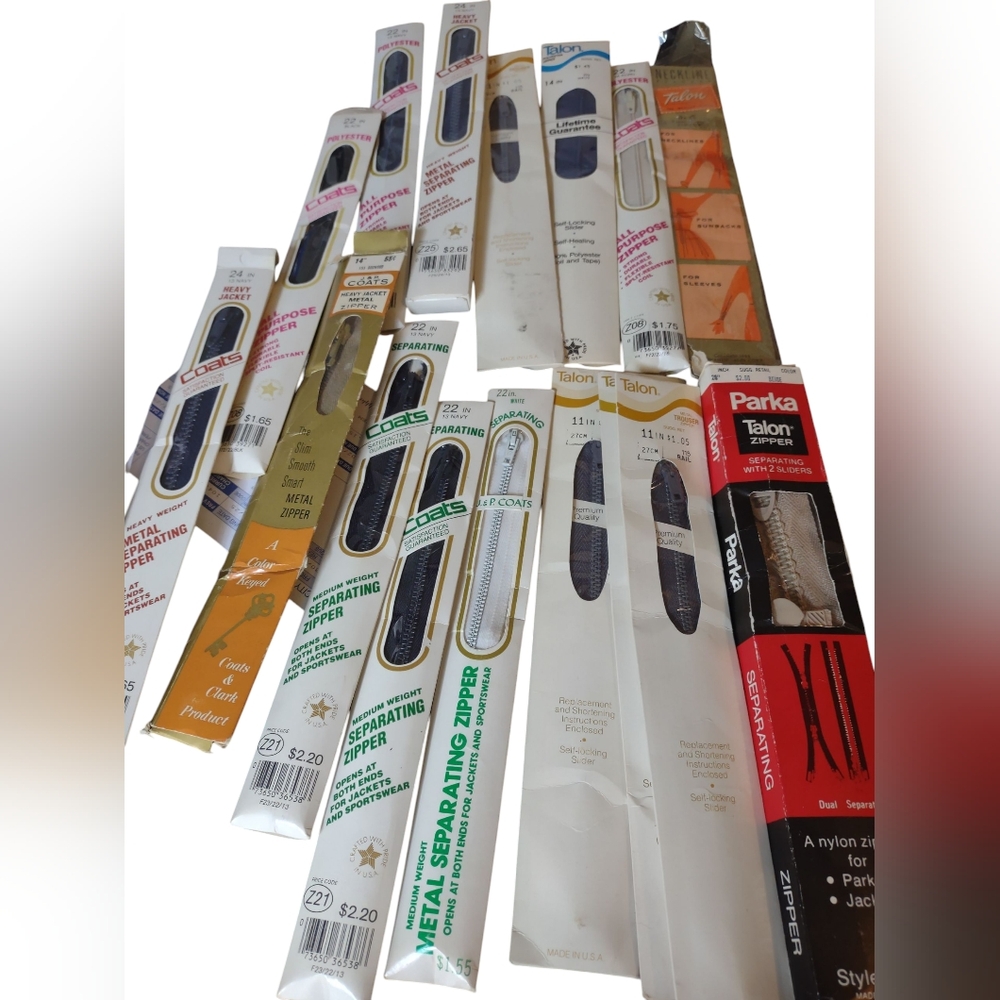 Mixed Lot Of Zippers Talon‎ And J & P Coats 18 Made in the USA Metal Robe Etc